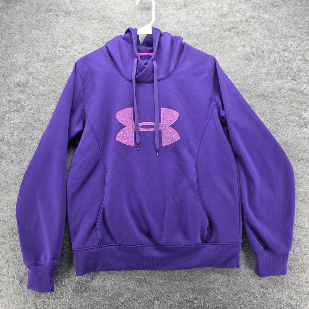 Under Armour Hoodie Womens L Purple Pullover Hooded ColdGear Fleece Logo Pockets
